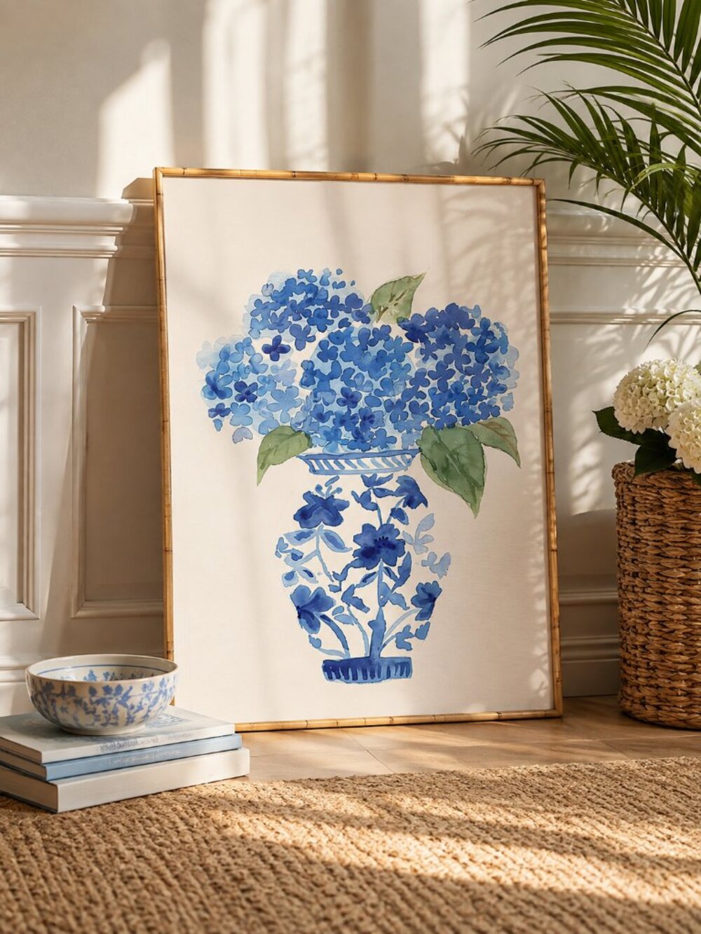 Blue Watercolor Floral Wall Art Print